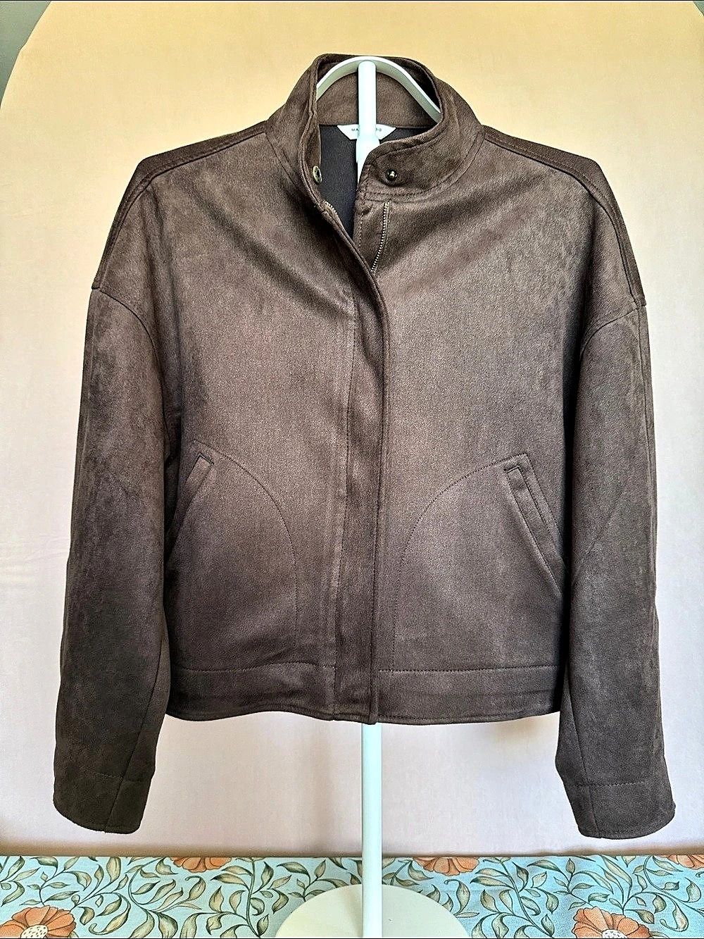 Max Studio Faux Suede Jacket Brown Size Medium Like New